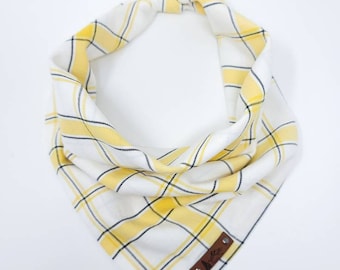 Pet Bandana "Hinkle" in Yellow and White cotton blend plaid neckwear BoHo Cat or Dog bandana