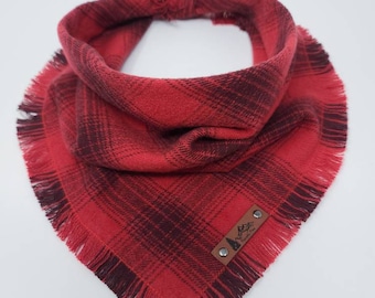 Dog Bandana "Foley" Red plaid with Frayed Edges cotton flannel dog neck wear Dog Neckwear Dog clothes