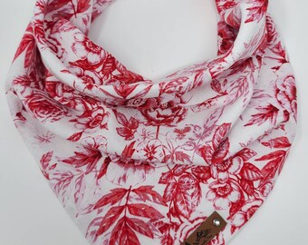 Dog Bandana "Hart Mountain" in Red and White floral linen cotton blend neckwear Pet bandana
