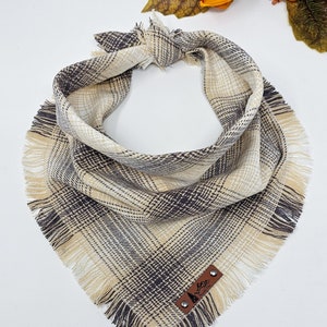 Pet Bandana "Slater" Cream and Brown plaid with Frayed Edges cotton flannel dog neckwear, Dog clothes