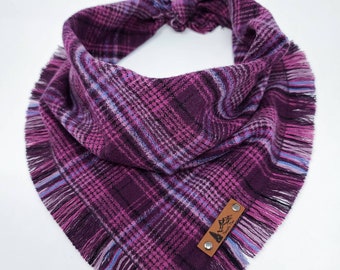 Dog Bandana "Belfair"  Purple, Pink and Black plaid with Frayed Edges cotton flannel dog neck wear Dog Neckwear Dog clothes