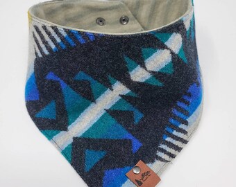 Dog Bandana "Callahan Blue" Wool Aztec Snap on style dog neck wear Dog clothes BoHo style
