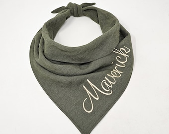 PERSONALIZED Custom Pet Bandana Linen blend DOG neckwear EMBROIDERED Cat bandana