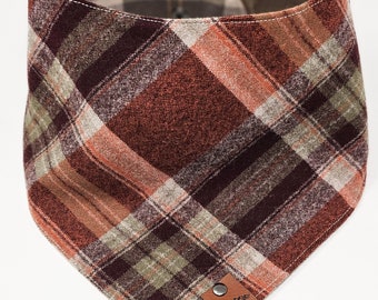 Dog Bandana "Cinnabar" lightweight Wool Plaid Snap on style