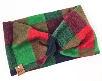 Pet infinity Scarf "Brinnon" Twist Scarf in Green and Red buffalo plaid neck wear BoHo style