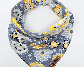 Pet Bandana "Stonefield" Gray and Yellow cotton Spring dog neck wear BoHo style cat or dog accessory