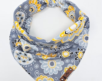 Pet Bandana "Stonefield" Gray and Yellow cotton Spring dog neck wear BoHo style cat or dog accessory