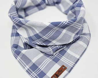 Dog Bandana "Tualatin" in blue and white plaid cotton blend summer neckwear Pet bandana