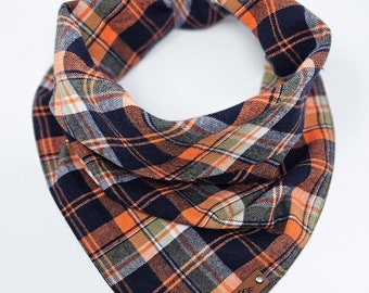 Dog Bandana "Griffin" Orange, and Navy cotton dog neck wear Dog clothes BoHo style
