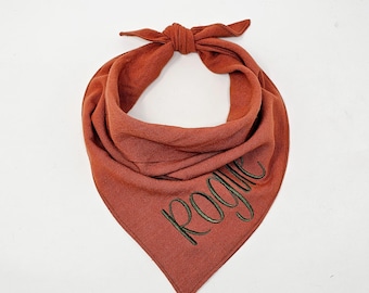 PERSONALIZED Custom Pet Bandana Linen blend DOG neckwear EMBROIDERED Cat bandana
