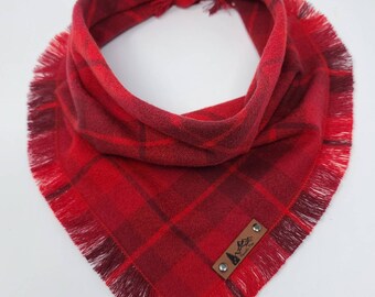 Dog Bandana "Leland" Red plaid with Frayed Edges cotton flannel dog neck wear Dog Neckwear Dog clothes