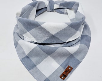 Pet Bandana "Bensley" Gray and White Buffalo Plaid cotton blend cat neck wear BoHo style cute dog