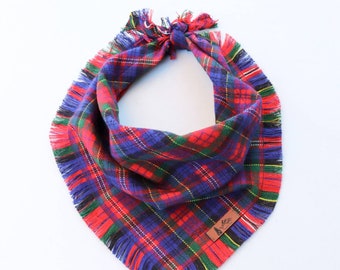 Dog Bandana "Jacksonville"  Red and Blue plaid with Frayed Edges cotton flannel dog neck wear Dog Neckwear Dog clothes
