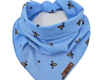 Pet Bandana "Honeycomb" BLUE Bee embroidered cotton SPRING dog neck wear BoHo style cat