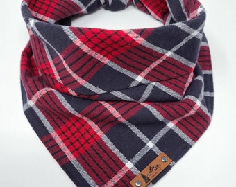 Dog Bandana "Cherry Grove" Black and Red plaid cotton flannel dog neck wear Dog clothes BoHo style
