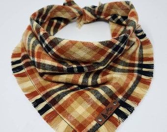 Dog Bandana "Jasper" in Brown and Black plaid Frayed Edges cotton flannel dog neck wear Dog Neckwear Dog clothes