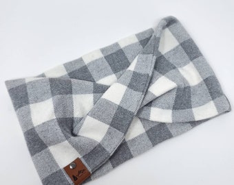 Dog infinity Scarf "Grayland" Twist Scarf in  Gray and White flannel dog neck wear BoHo style