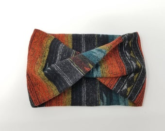 Dog infinity Scarf "Madras" Aztec Twist Scarf in Black and Orange dog neck wear BoHo style