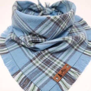 Dog Bandana Steel Bay Blue and Gray plaid with Frayed Edges cotton flannel dog neck wear Dog Neckwear Dog clothes image 1