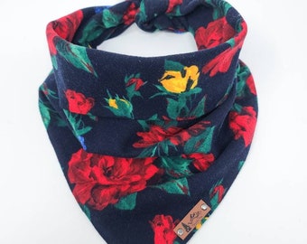 Dog Bandana "Calispell" in Navy and Red floral linen cotton blend neckwear Pet bandana