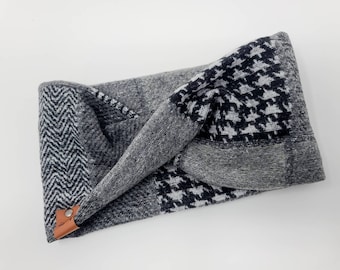Dog infinity Scarf "Black Finch" Twist Scarf in Black and Gray mixed plaid Cozy dog neck wear BoHo style