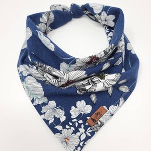 Dog Bandana "D'Arcy" in Blue and White floral linen cotton blend neckwear Pet bandana