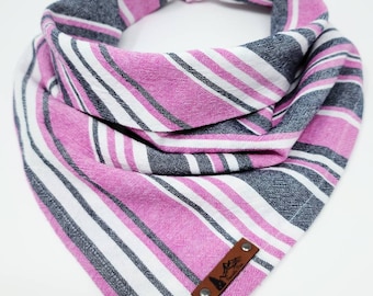 Dog Bandana "Searose" in Pink, Black and White striped linen cotton blend neckwear Pet bandana BOHO CAT