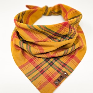Dog Bandana &quot;Firefly&quot; Yellow and Red plaid cotton flannel dog neck wear Dog clothes BoHo style