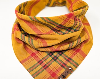 Dog Bandana "Firefly" Yellow and Red plaid cotton flannel dog neck wear Dog clothes BoHo style