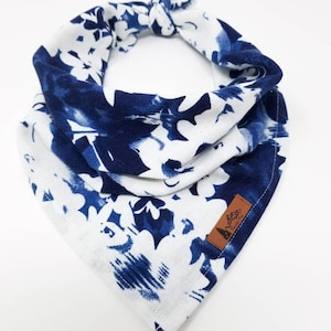 Dog Bandana "Aloha" in Navy and White floral linen cotton blend neckwear Pet bandana