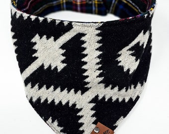 Pet Bandana "Obsidian" Wool Aztec Snap on style dog neck wear Dog clothes BoHo style