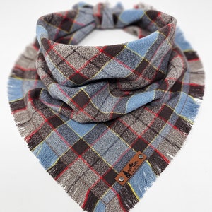 Pet Bandana "Bickleton" Blue and Brown plaid with Frayed Edges cotton flannel dog neckwear, Dog clothes