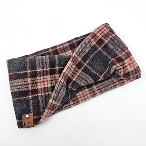 Pet infinity Scarf &quot;Joseph&quot; Twist Scarf in Gray and Brown plaid Cozy Dog neck wear Cat BoHo style