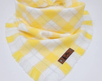 Pet Bandana "Trefoil" yellow and white plaid with Frayed Edges organic cotton Spring DOG neck wear BoHo CAT