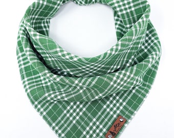 Pet Bandana "Greenview" Green and White plaid cotton blend cat neck wear BoHo style cute dog