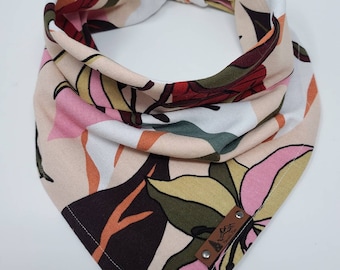 Dog Bandana "Gazelle" in multi color tropical floral linen cotton blend neckwear Pet bandana BoHo CAT