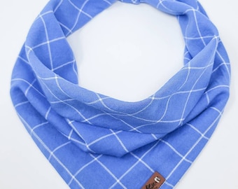 Dog Bandana "Mt Blue Sky" in Blue and White plaid cotton blend plaid neckwear Pet bandana