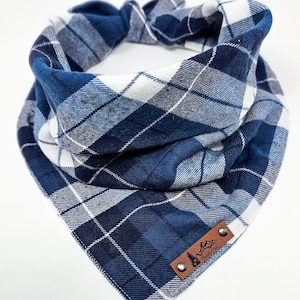 Dog Bandana &quot;Puget Sound&quot; Blue  and White plaid cotton dog neck wear Dog clothes BoHo style