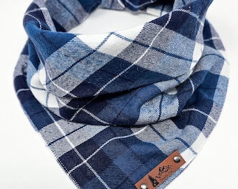 Dog Bandana "Puget Sound" Blue  and White plaid cotton dog neck wear Dog clothes BoHo style