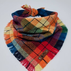 PET Bandana &quot;Glide&quot; Bright colorful plaid with Frayed Edges cotton DOG neck wear Cat BoHo style
