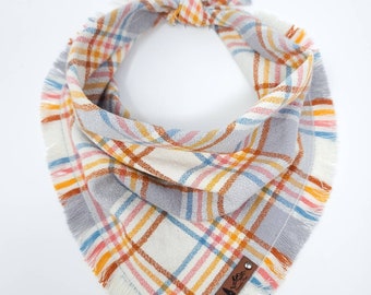 Dog Bandana "Kaleden" multi-colored plaid with Frayed Edges cotton flannel dog neckwear, Dog clothes