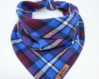 Dog Bandana "Quincy" Blue and Burgundy cotton flannel dog neck wear Dog clothes BoHo style
