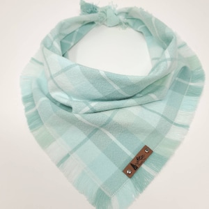 Dog Bandana "Vidae"  aqua blue plaid with Frayed Edges organic cotton flannel dog neck wear Dog Neckwear Dog clothes