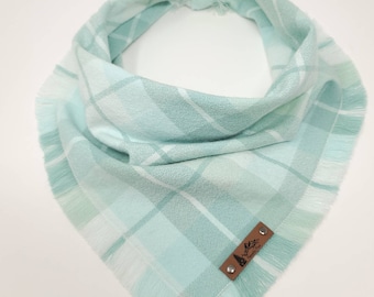 Dog Bandana "Vidae"  aqua blue plaid with Frayed Edges organic cotton flannel dog neck wear Dog Neckwear Dog clothes