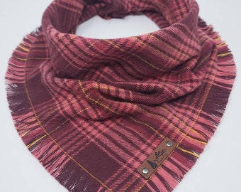 Dog Bandana "Lupine" dark rose and gold plaid with Frayed Edges cotton flannel dog neck wear Dog Neckwear Dog clothes