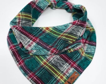 Dog Bandana "Elgin" Green and Burgundy Ikat cotton dog neck wear Dog clothes BoHo style