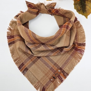 Dog Bandana "Colfax" Brown and Tan plaid with Frayed Edges cotton flannel dog neckwear, Dog clothes