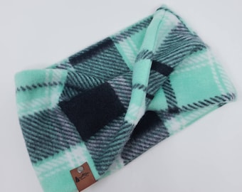 Dog infinity Scarf "Vernon" FLEECE Plaid Twist Scarf in Teal and Black dog neck wear BoHo style