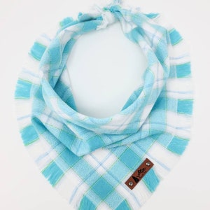 Dog Bandana "Pacific City"  Blue and White plaid with Frayed Edges cotton flannel dog neck wear Dog Neckwear Dog clothes