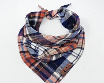 Pet Bandana "Manton" Blue and Orange plaid DOG neck wear CAT BoHo style
